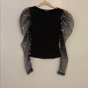 Shein Puff Long Sleeve Confetti Top ax’s NWOT